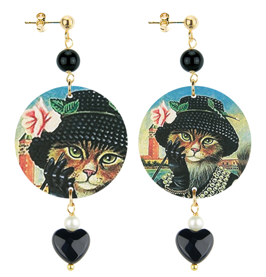 Orecchini Gatto Con Cappello Piccolo Nero - Lebole Maison